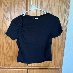 Divided Black Ruched Crop T-Shirt Short Sleeve